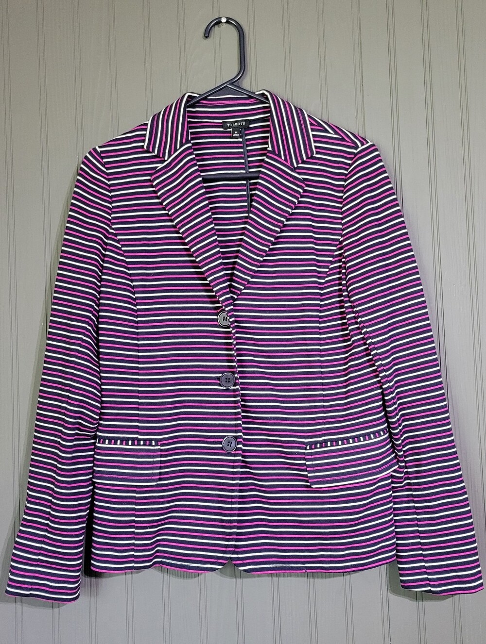 Talbots Blazer Long Sleeve Button Front Striped Pink Blue White Women's Medium